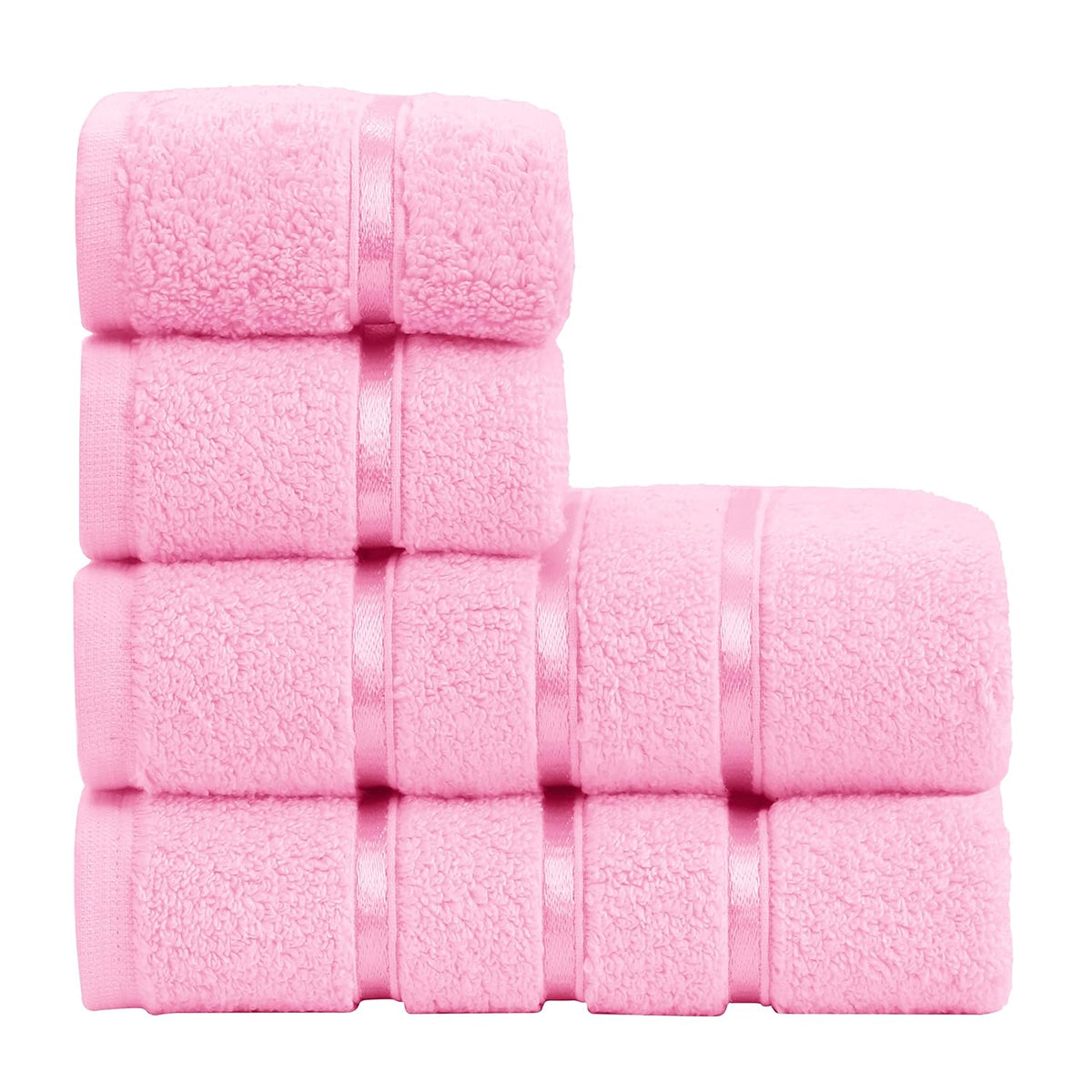 Spread Spain Roman 100% Cotton Bath Towel 600gsm | Super Absorption Quick Dry Large & Small Towel Set - Pink (Set Of 4)