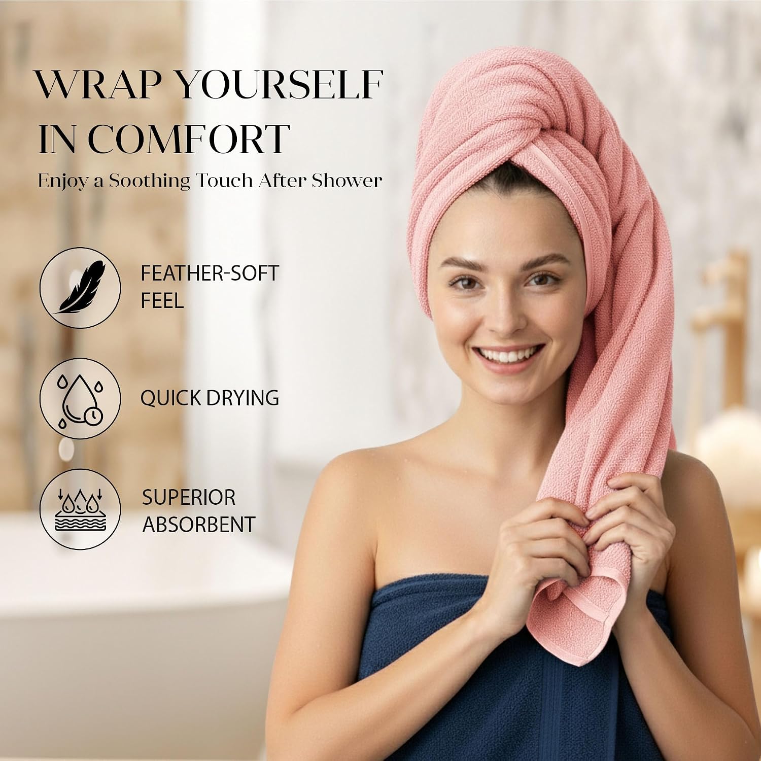House Of Terry 100% Cotton Bath Towel 900 Gsm | Quick Dry, Fade-Resistant, Soft, Lightweight & Absorbent For Men & Women Large Size Towel (Blue & Baby Pink) - 2 Pcs