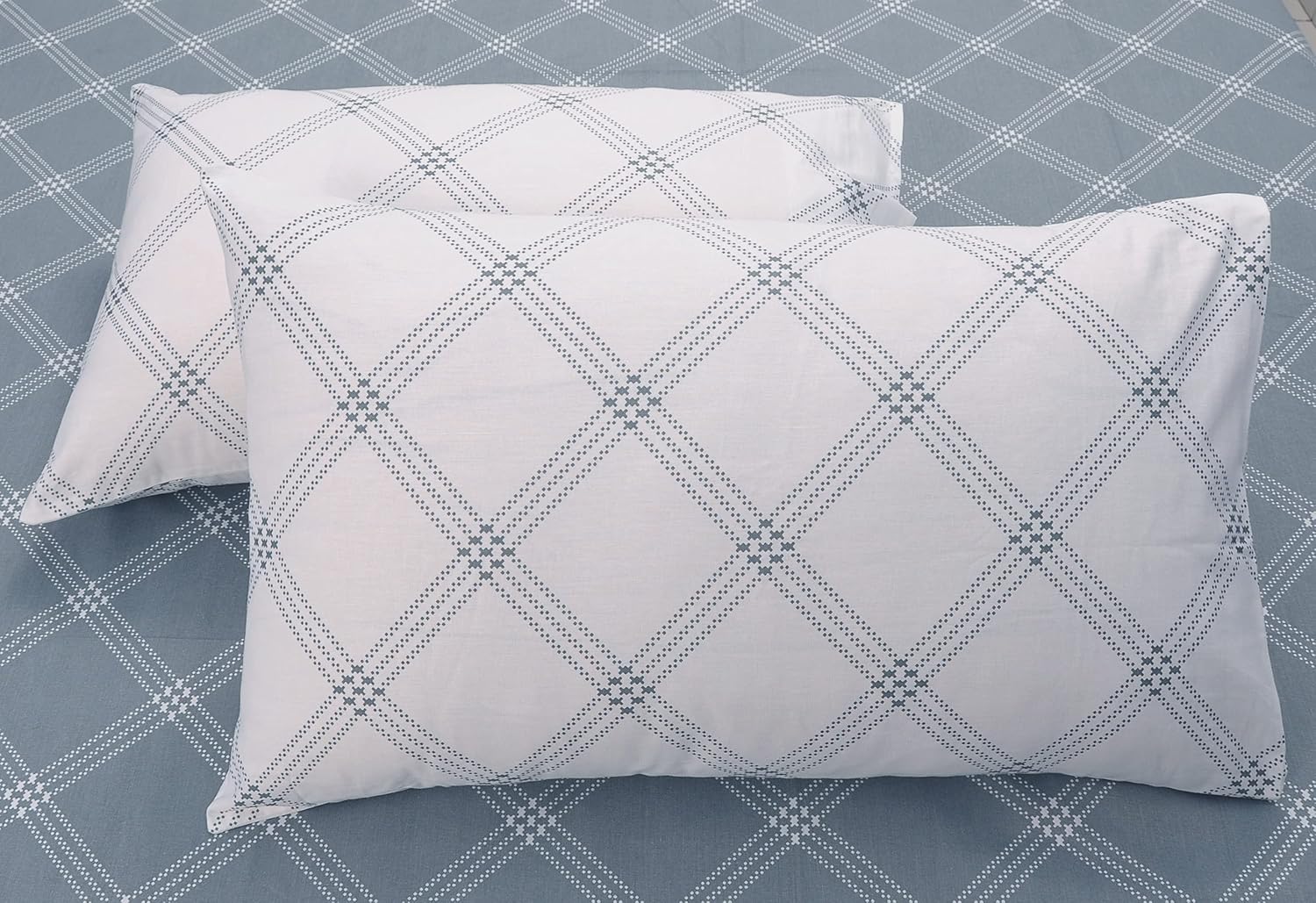 Single Bedsheet Cotton With 1 Pillow Cover - 55 X 88 Inches, Grey & White | Lightweight, Soft & Breathable - Perfect For Gifting On Weddings Bedsheet