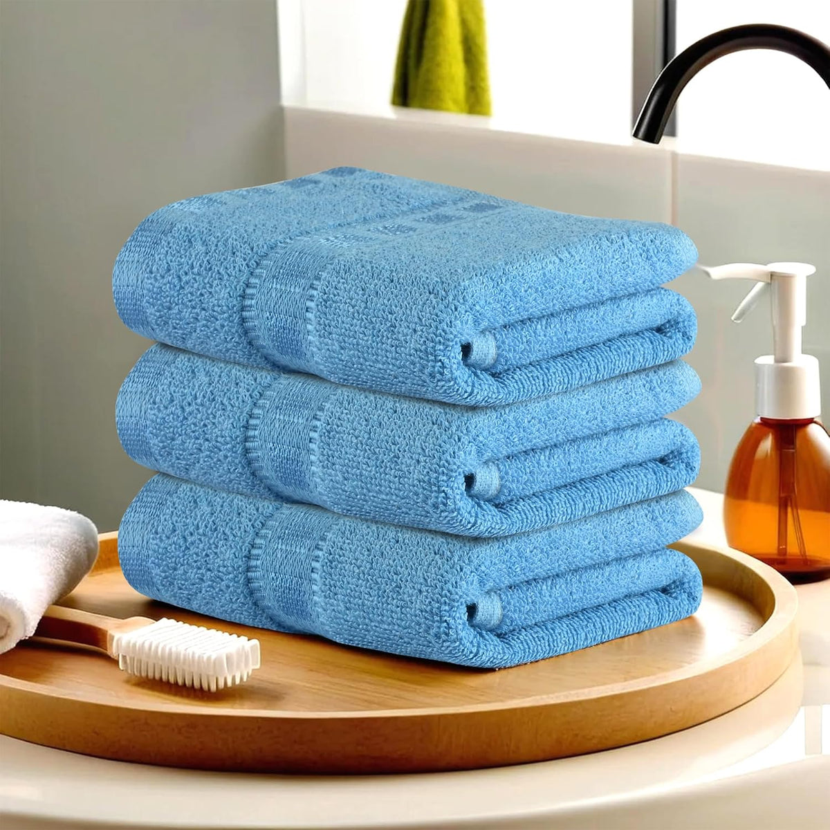 Kuber Industries Cotton Hand & Face Towels 200 Gsm | Easily Washable Workout Gym Napkins For Men | Pocket Towel - Sky Blue (Pack Of 3)