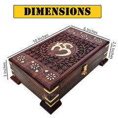 Wooden Om Box For Good Luck Jewellery Box, Decorative Case Kit, Vanity | Organiser For Women, Necklaces, Cash, Gold 10 X 6 Om Pedestal, Colour - Brown, Material - Sheesham Wood