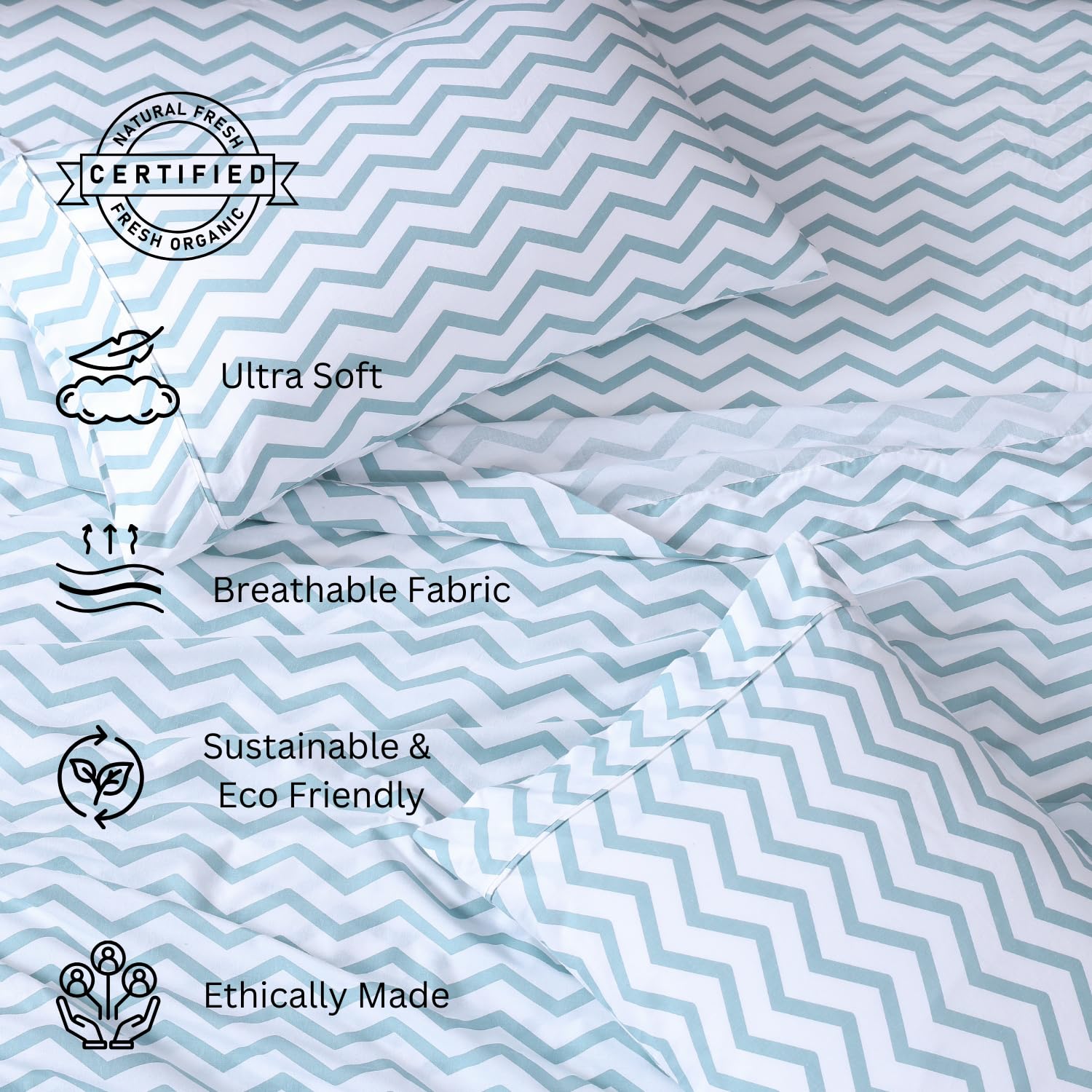 Includes 1 Flat Super King Bedsheet With 2 Pillow Covers - 108 X 108 Inches, White & Blue | Soft - Breathable & Comfortable, Machine Washable | Natural Softness & Breathability