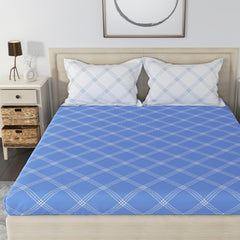 Cotton 210 TC Premium Queen Size For Bedsheet With 2 Pillow Covers - 88 X 100 Inches, Blue & White | All Weather Comfort & Bedroom - Softness & Natural Breathability
