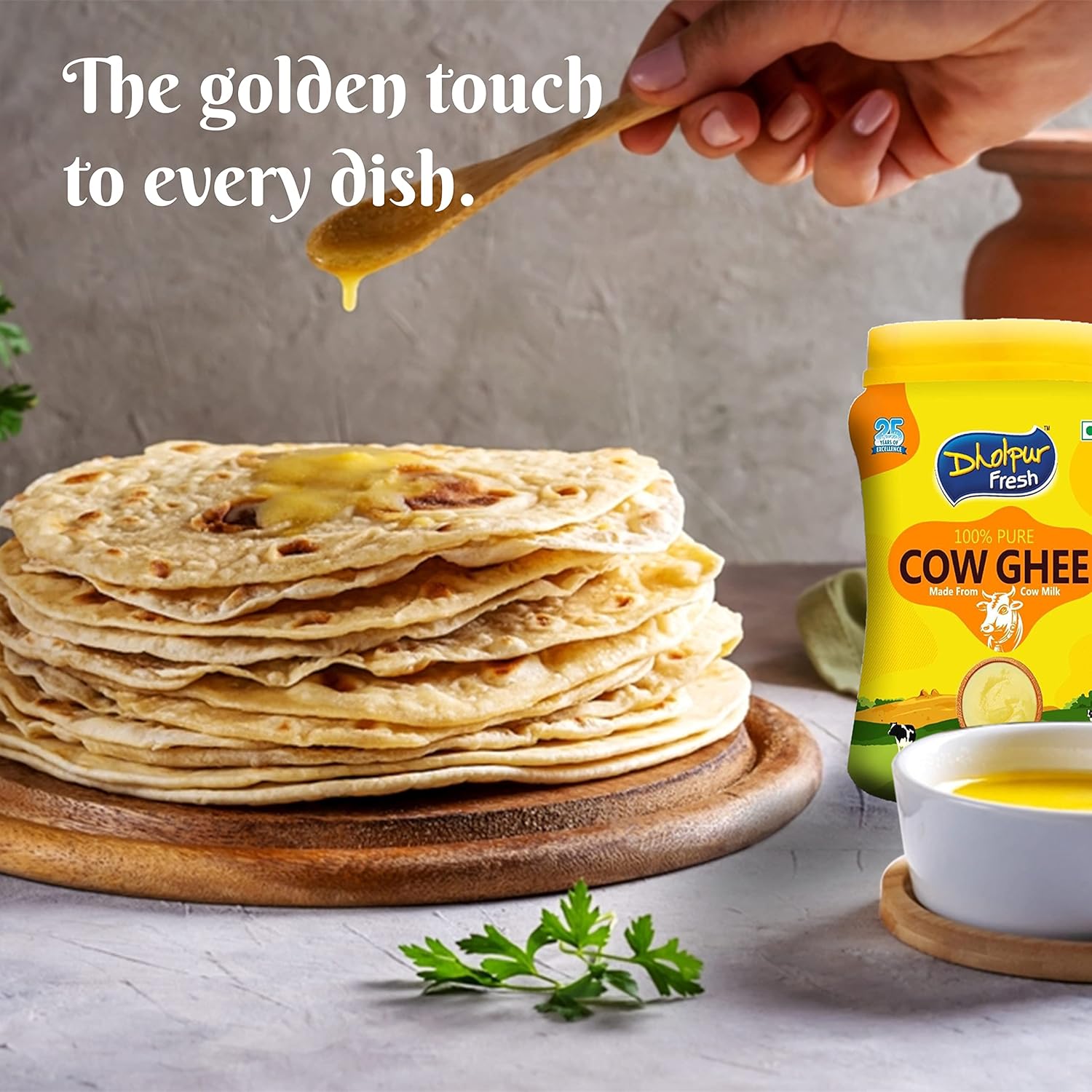 Organic Desi Cow Ghee By Dholpur Fresh | Delicious & Nutritious Healthy Desi Cow Ghee For Boost Body Energy | (1 Litr) 33.8 Ounce | Jar Pack