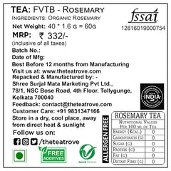 The Tea Trove Organic Rosemary Herbal Tea Bags In Resealable Pouch - 40 Unwrapped Tea Bags | Caffeine Free Tea Bags For Hair Growth, Respiratory Issues & Regulating Stress