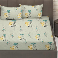 Luxurious Queen Size Bedsheet For Double Bed With 2 Pillow Cover - 90 X 90 Inches, Yellow & Green | Perfect For Daily Use, Guest Rooms | Gift For Housewarmings, Weddings