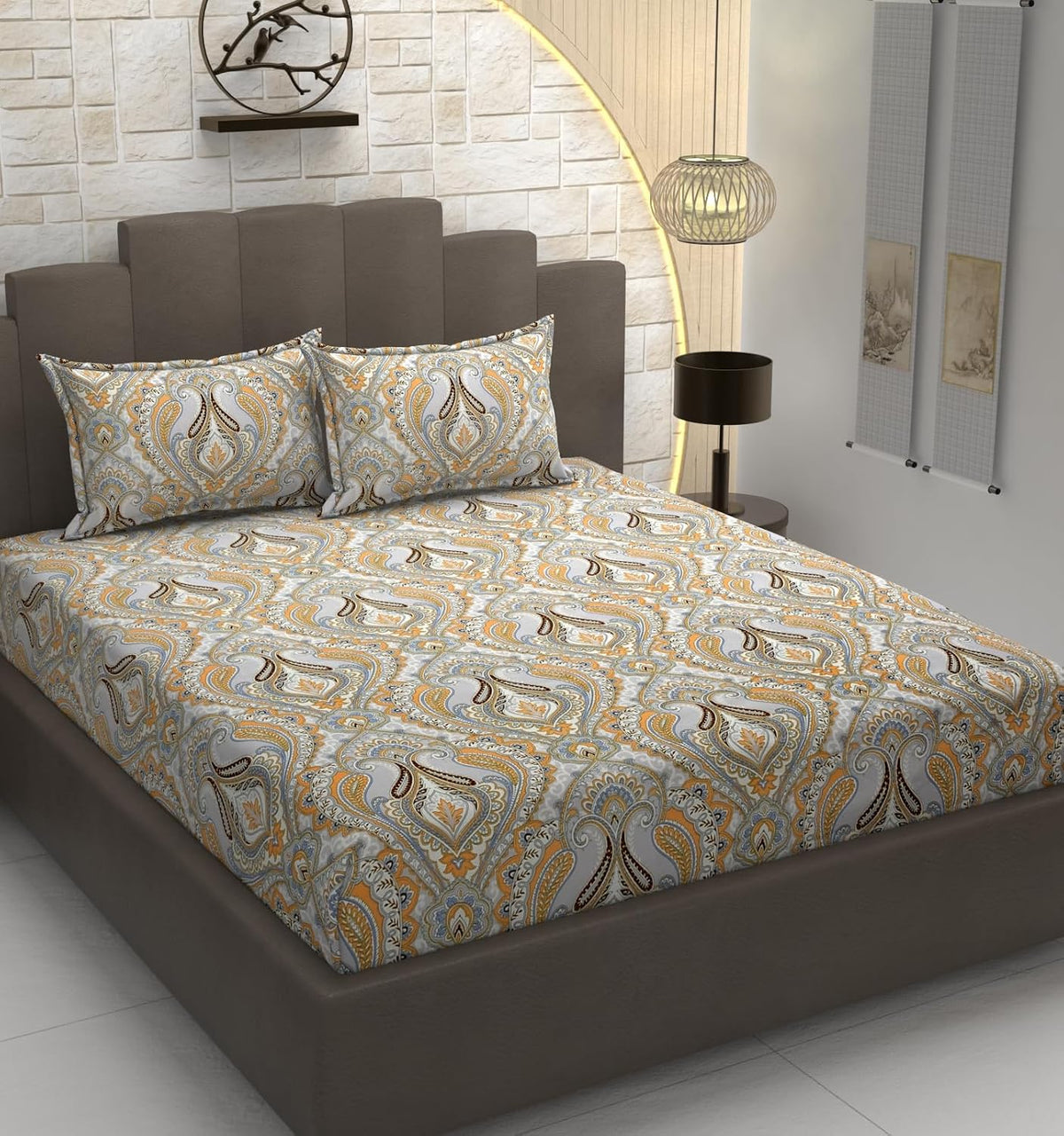 Cotton Premium Bedsheet For Double Bed With 2 Pillow Covers - 90 X 98 Inches, Multicolor | Traditional Printed - Soft, Breathable & Comfortable