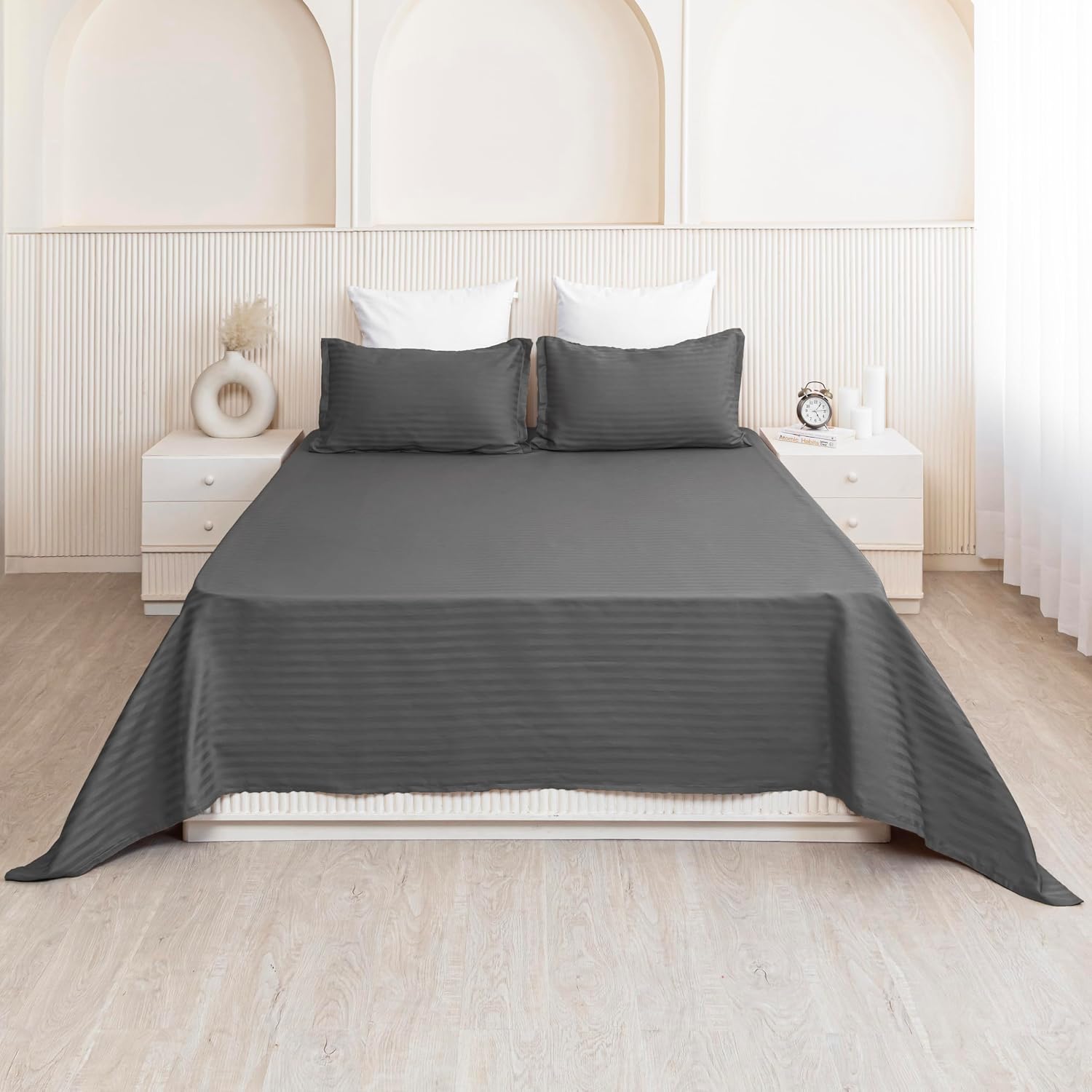 Super King Size Premium Soft Cotton Bedsheet With 2 Pillow Cover - 108 X 108 Inches, Grey | Soft & Breathable, Double Bedsheets