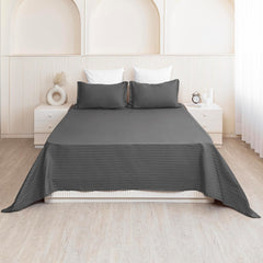 Super King Size Premium Soft Cotton Bedsheet With 2 Pillow Cover - 108 X 108 Inches, Grey | Soft & Breathable, Double Bedsheets