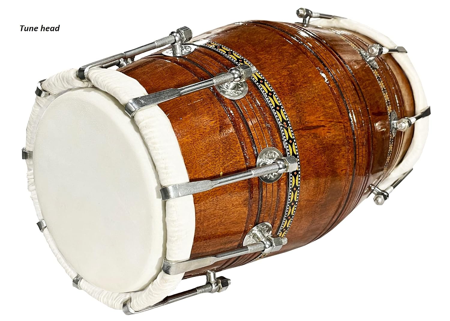 Professional Dholak For Bhajan Kirtan - Brown | Perfectly Symmetric Round Dholak - Dholak For Festival, Wedding, Satsang | Nut & Bolt Fitting On Bass & Tune Head Side, Studio Use Dholak