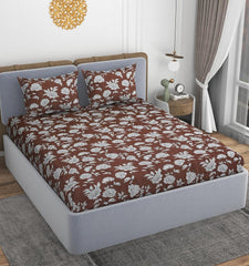 Queen Size Double Bedsheets With 2 Pillow Cover - Size 60 X 78 X 10 Inches, Brown | All Around Elastic Fitted - Lightweight, Soft & Comfortable