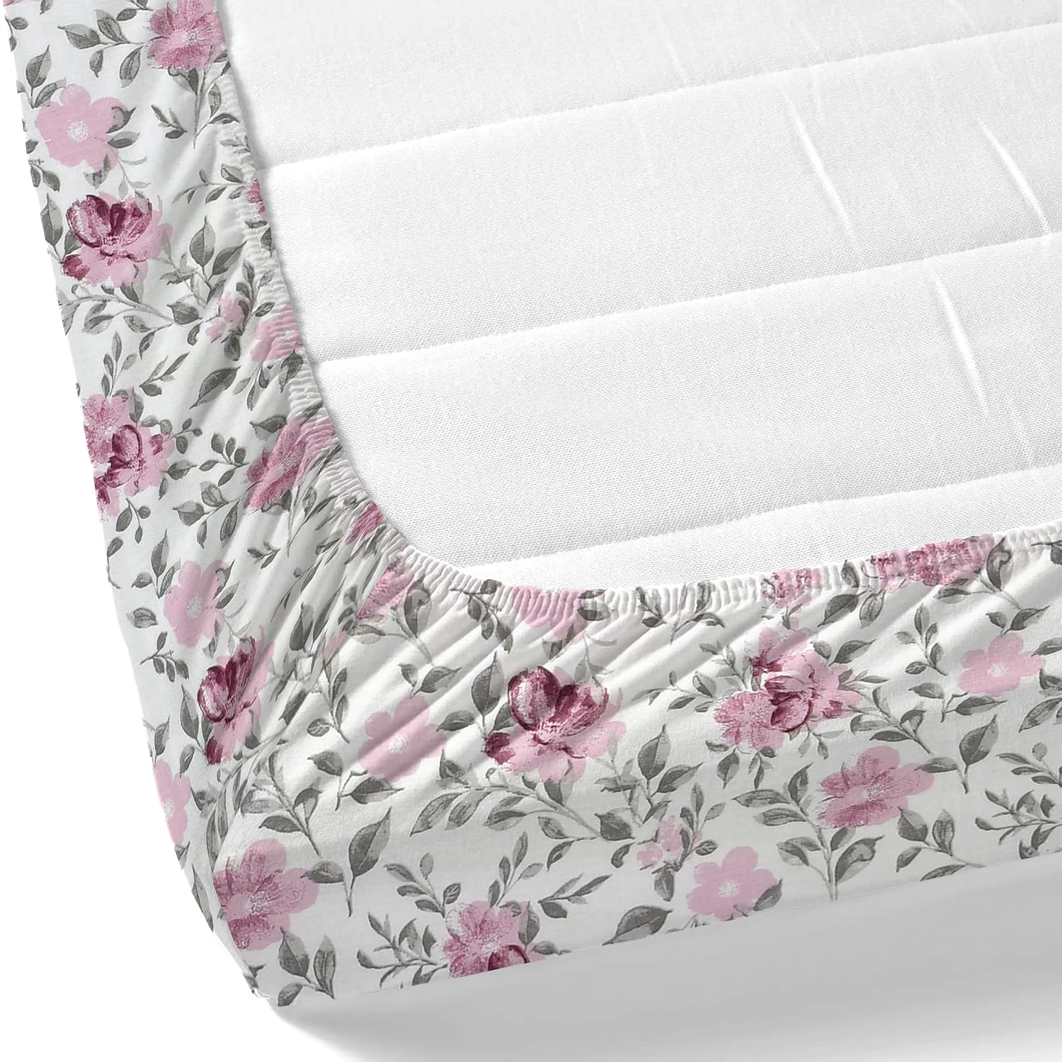 Cotton Percale Fitted Sheet For Single Bed Size With 1 Pillow Cover - 36 X 78 Inches, White & Grey | Natural Breathability For Comfortable Bedding