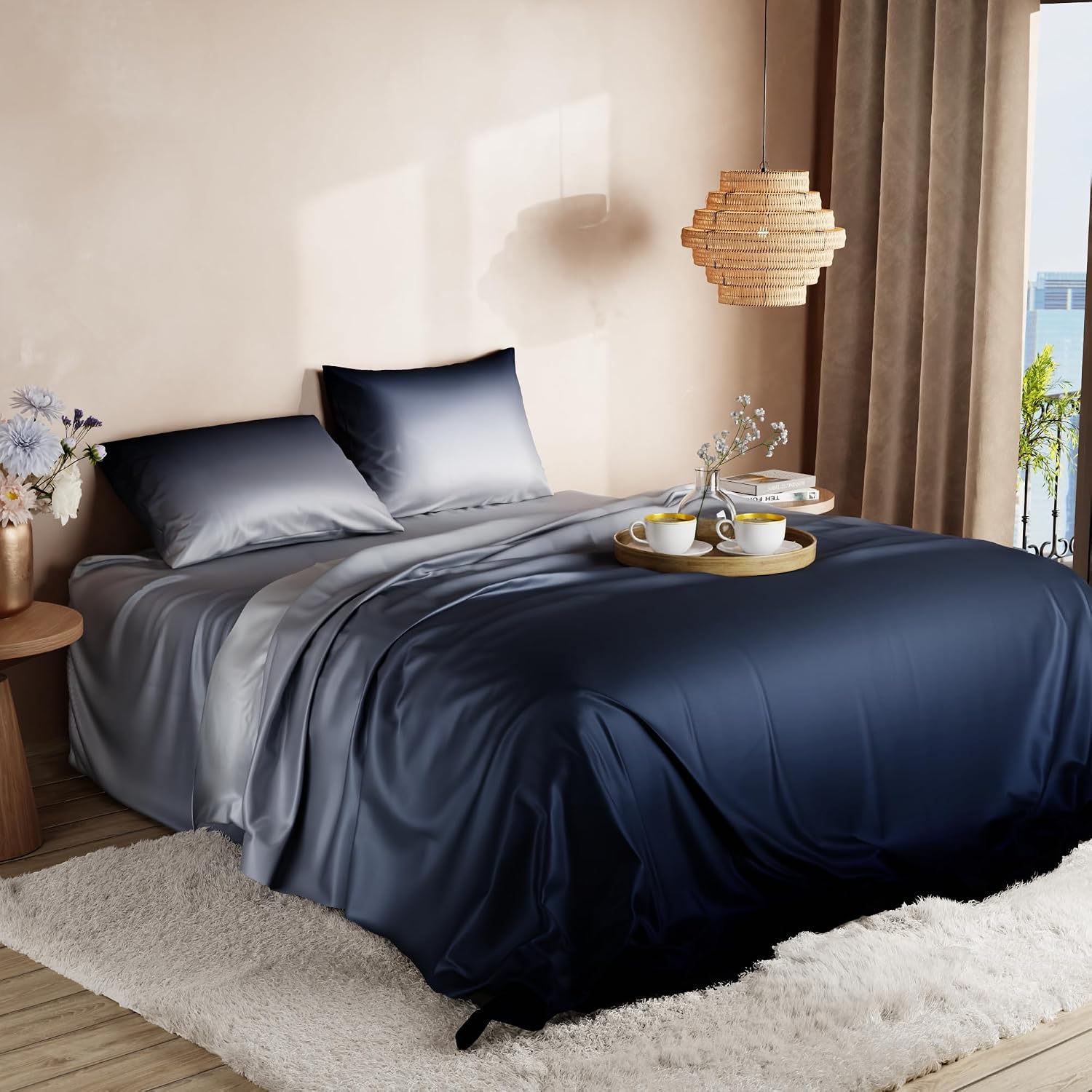Super King Bedsheet With 2 Pillow Covers & Comforter - 108 X 108 Inches, Black & Grey | Hypoallergenic, Breathable, Gentle On Skin & Hair, Fade & Wrinkle Resistant, Wedding Gift For Couples