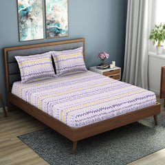King Size 1 Double Bedsheet With 2 Pillow Covers - Size 108 X 108 Inches, Light Violet & Yellow | Soft Feel Wrinkle Resistance | Durability & Comfort, Breathable