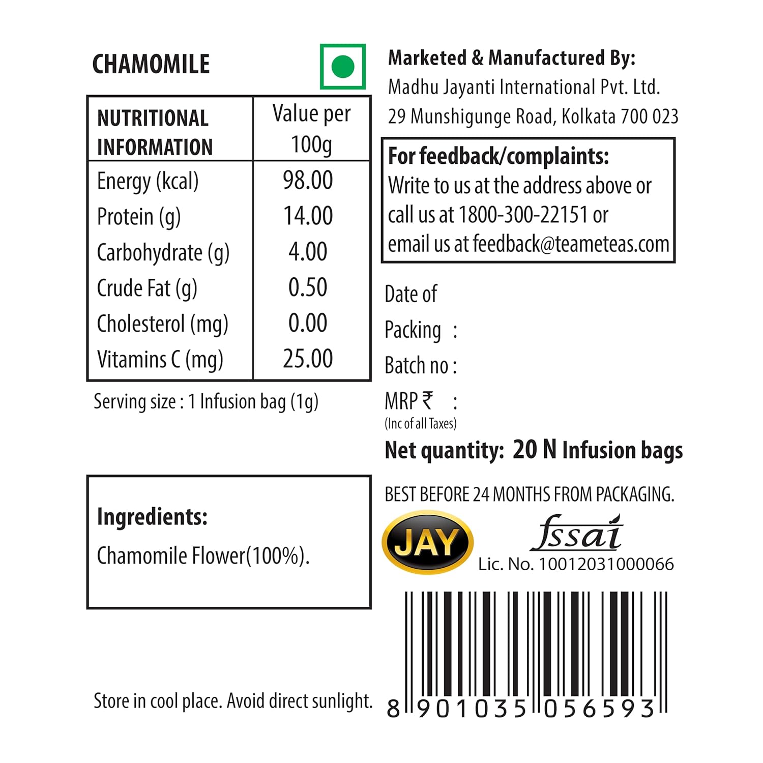 TE-A-ME Unwind Chamomile Tea - 20 Individually Wrapped Infusion Tea Bags | Chamomile Tea For Good Sleep - Caffeine Free, Biodegradable