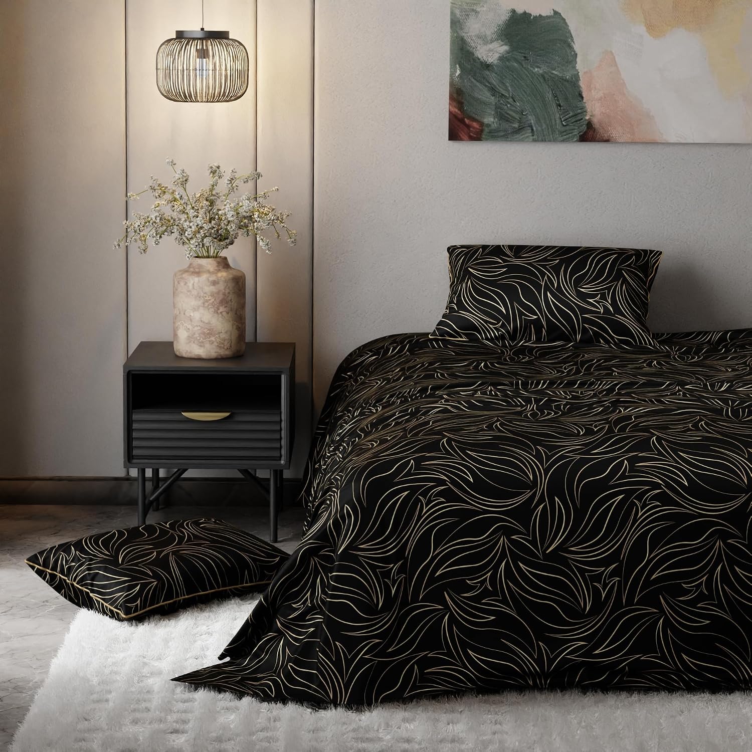 Premium Bedding Set King Size Bedsheet With 2 Pillow Covers | 90 X 108 Inches, Black | Ultimate Comfort, Breathable - Wedding Gift For Couples