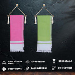 Pure Cotton Turkish Bath Towel 700 Gsm | Extra Soft Plush Light Weight Quick Dry Travel Thin Towels (Pink & Mango Leaf) - Pack Of 2