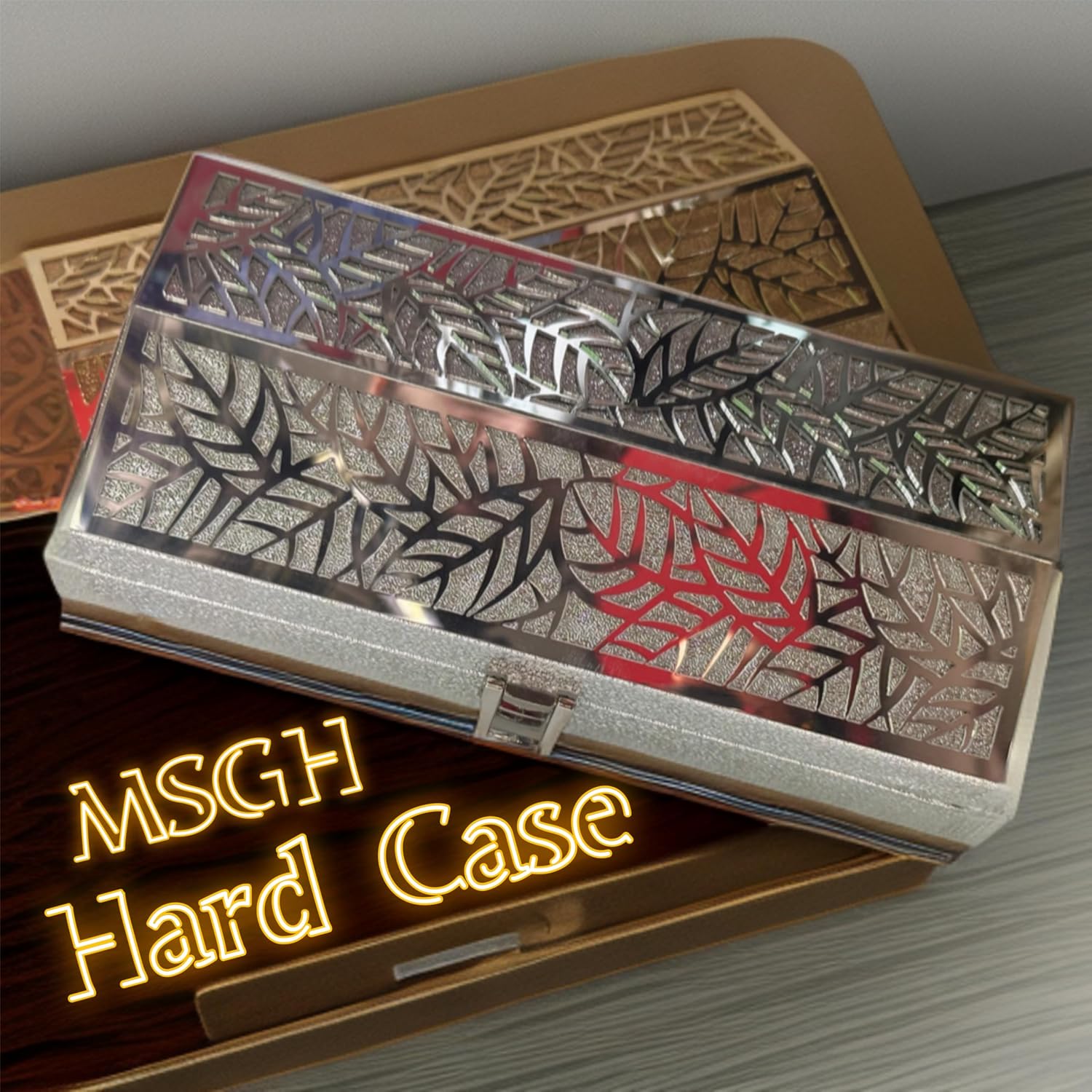 Designer Premium Mdf Wedding Box/Cash Box, Shagun Box, Decorative Box, Money Box, Gaddi Box 20 X 9 X 4cm, Colour - Golden, Style - Silver Laser Cut