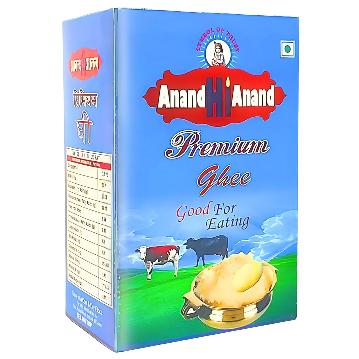 Organic Premium Cow Ghee By Anand Hi Anand | Rich In Nutrients & Vitamins A Healthy Desi Cow Ghee Good For Deseerts | 4 Litre (1 Litr * 4) 135.2 Ounce | Box Pack