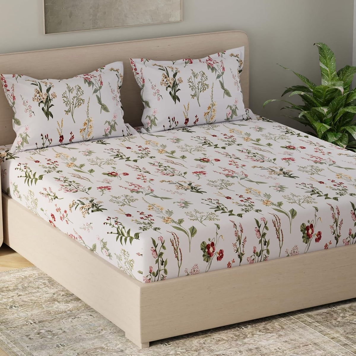 Flat 1 King Size Bedsheet With 2 Pillow Covers - Size 108 X 108 Inches, Multicolor | Luxury Soft Sheet, Lightweight & Breathable Bedsheet