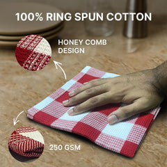 Am Safe Xam Safe X 100% Cotton Kitchen Towels 200 Gsm | Dish Cloths, Table & Fridge Cleaning, Roti Napkins -Pack Of 3 (Maroon & White)