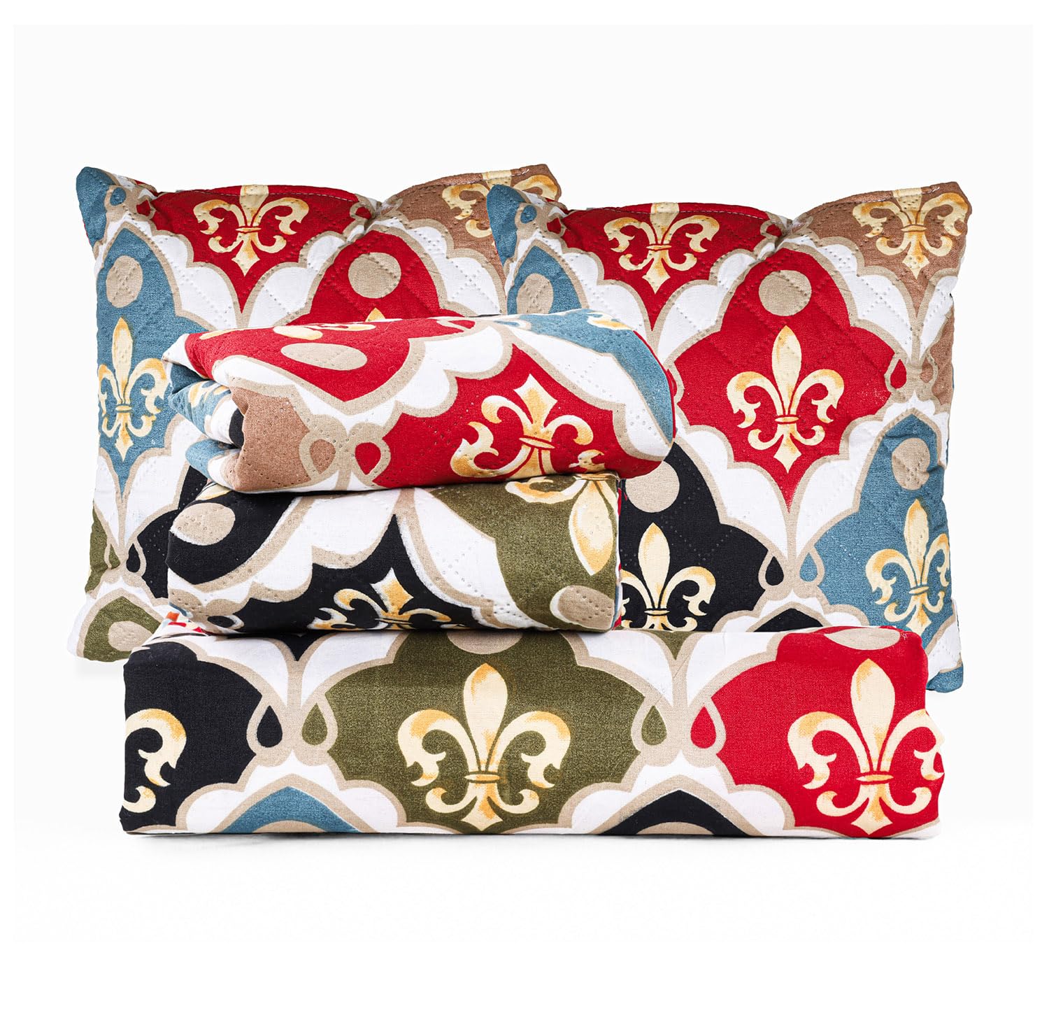 Bedding Set With 1 Pc Bedsheet, 2 Pc Cushion With Zip, 2 Pc Pillow Covers | 90 X 100 Inches, Multicolor | Traditional Jaipuri Prints - Soft, Breathable & Lightweight For All-Season Comfort