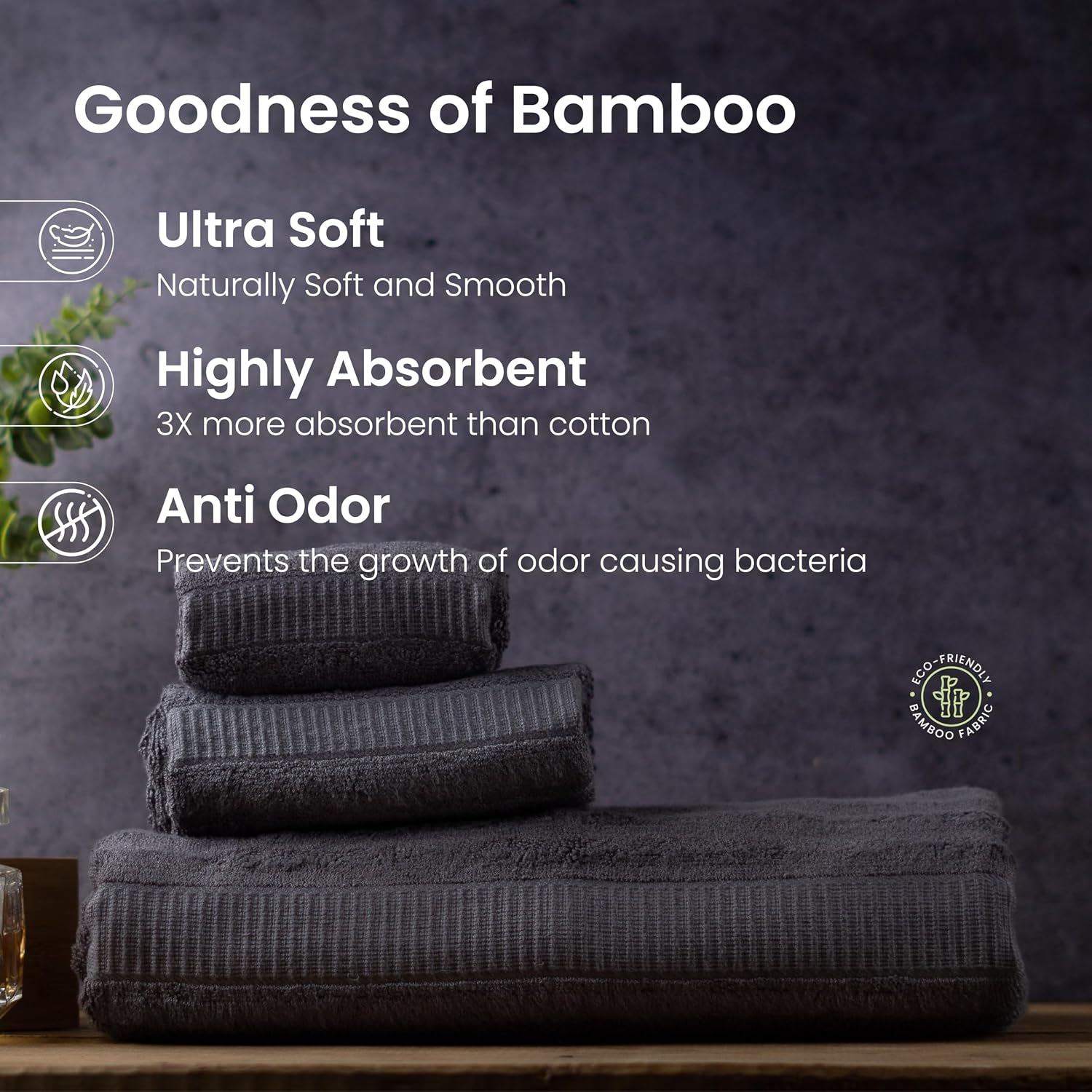 Mush Bamboo Towels Set 600 Gsm | Ultra Soft Absorbent & Antimicrobial Bath Towel, Hand Towel & Face Towel) (Navy & Grey) - 6 Piece