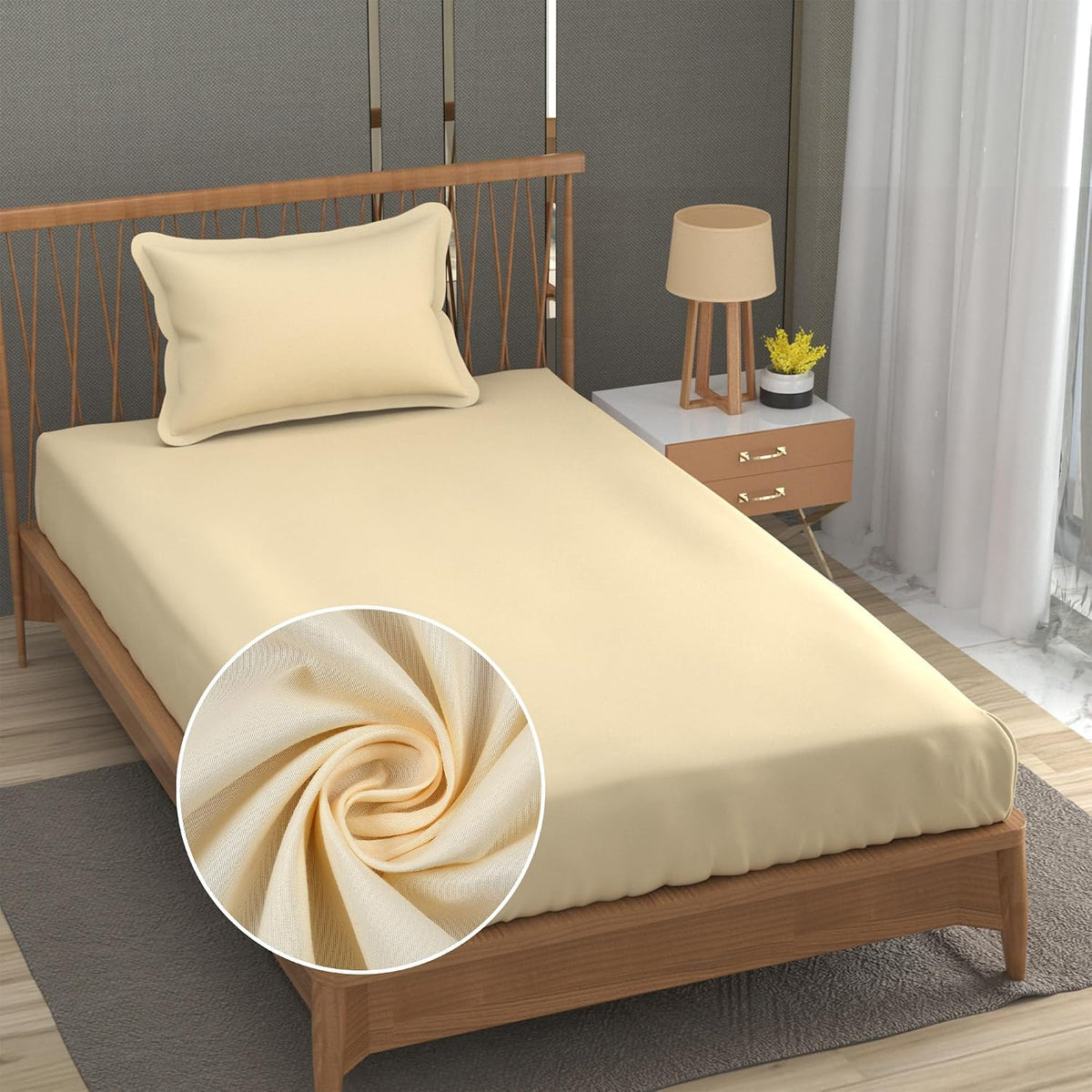 Solid Plain Single Size Bedsheet Set With 1 Pillow Covers | Size - 60 X 90 Inches, Ivory | Ideal For All Seasons Due To Its Breathable Nature