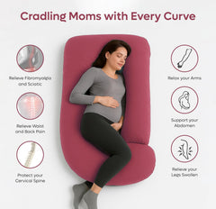 J Shape Pregnancy Pillows For Sleeping, Maternity Support, Soft Pillow, Pink | Multipurpose Pillow For Back, Hips, Legs, Belly Support With Removable Washable Velvet Cover, Full Body Support