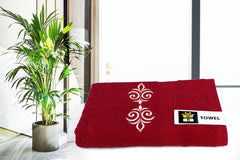 Comfigifts 100% Cotton 2 Bath & 2 Hand Towels 1400 Gsm | Soft, Absorbent, Lightweight Towels With Computerized Embroidery (Maroon D1)