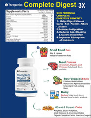 Trexgenics Complete Digest 3x, Triple Action Digestive Support For Fat, Carbohydrates & Protein, Lactose & Fibers With 14 Enzymes, Ginger & Bile Cholic Acid | 30 Capsules, 50gm 0.12lbs