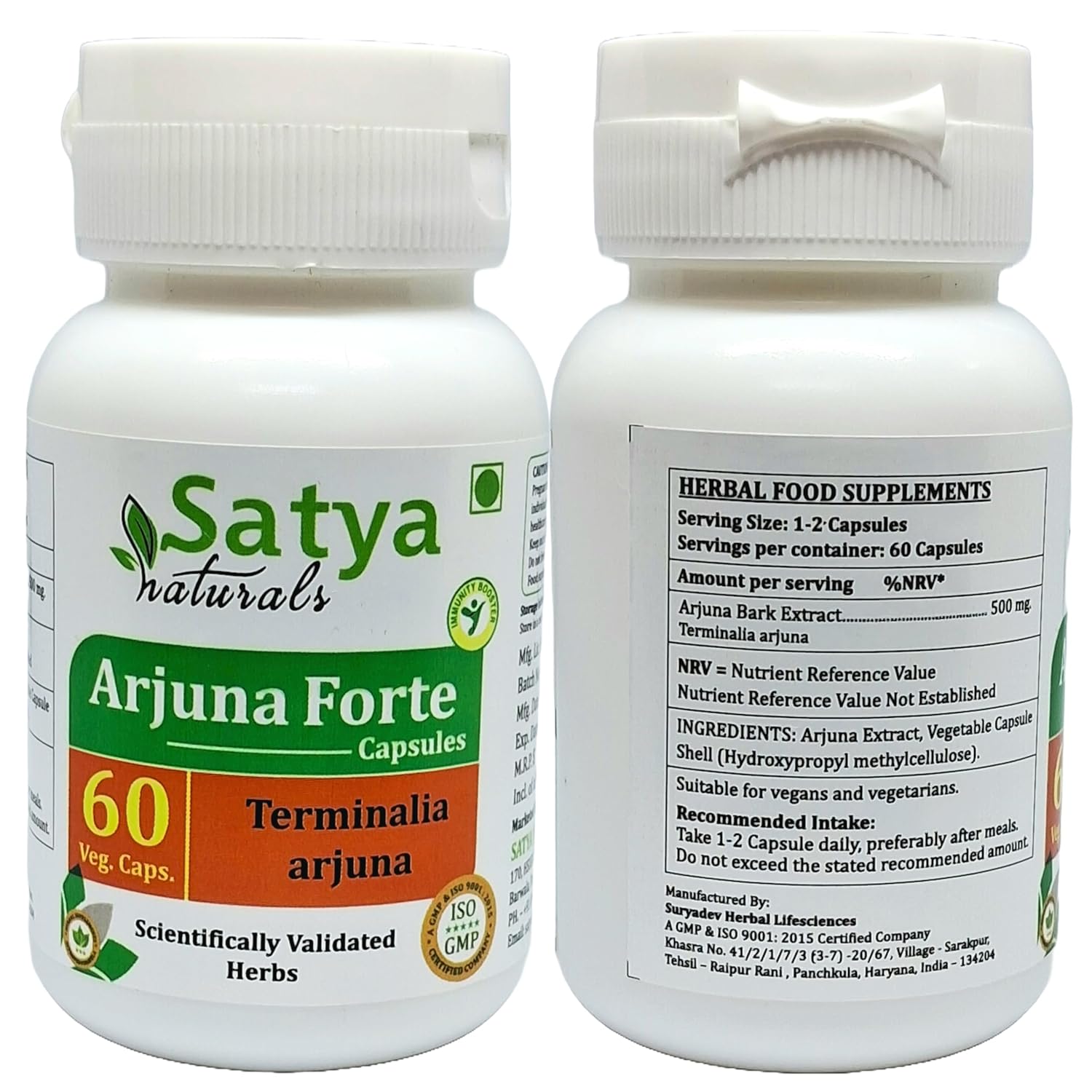 Satya Naturals Terminalia Arjuna Extract Capsules Highest Potency, 100% Herbal Product | 60 Veg Capsules 100gm 0.2lbs Each Pack Of 2