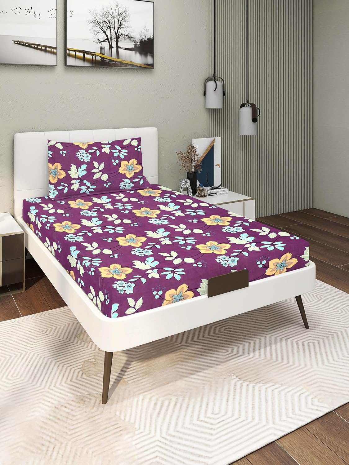 Glace Cotton Super Soft Bedsheets Single Bed Size (60 X 90 Inch) With 1 Pillow Cover | All Around Elastic Fitted Bedsheets, Dark Pink