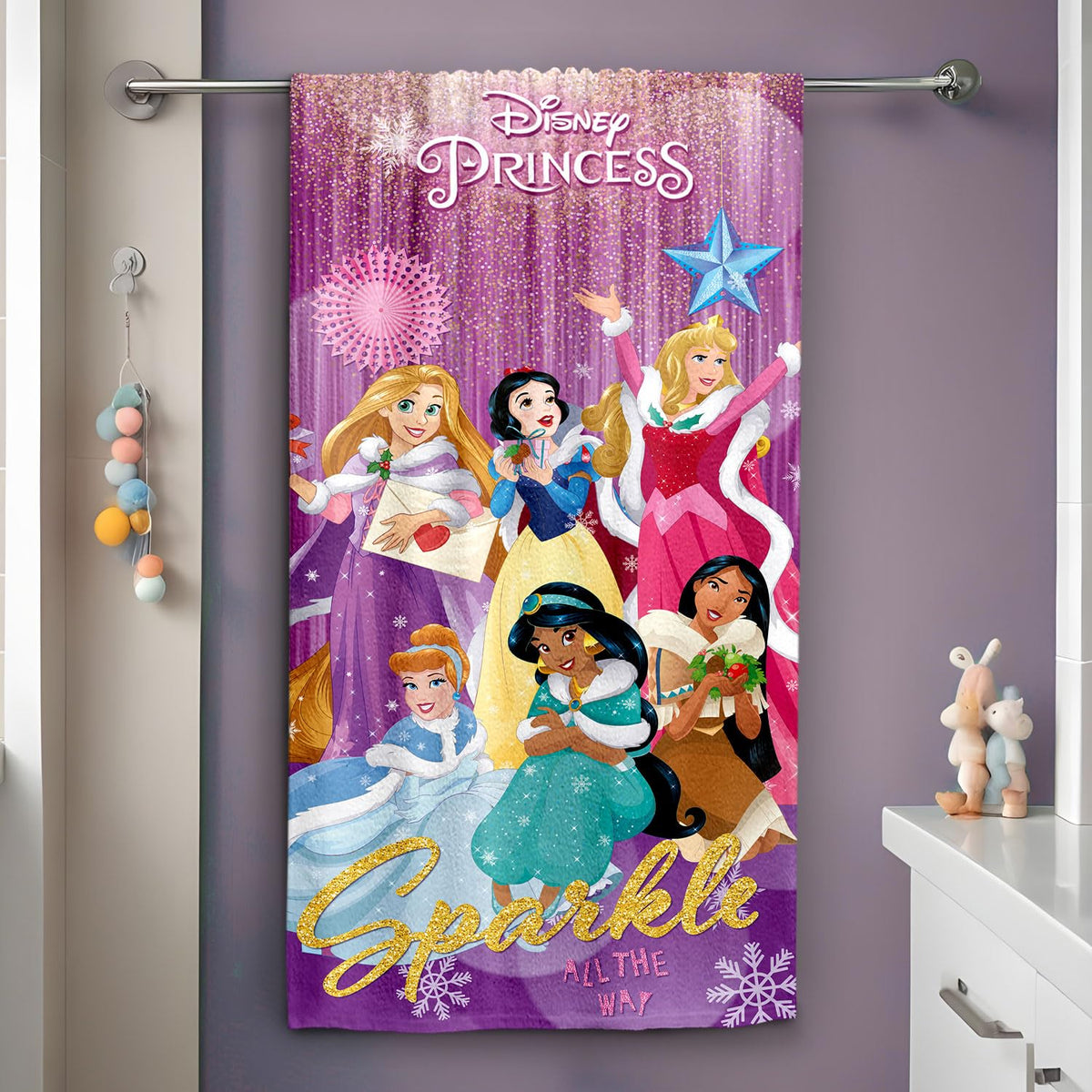 Sassoon Princess Disney Princess & Friends (Sparkle) Bath Towel 400 Gsm | Gentle, Super Absorbant, Easy Care Bath Towel For Kids