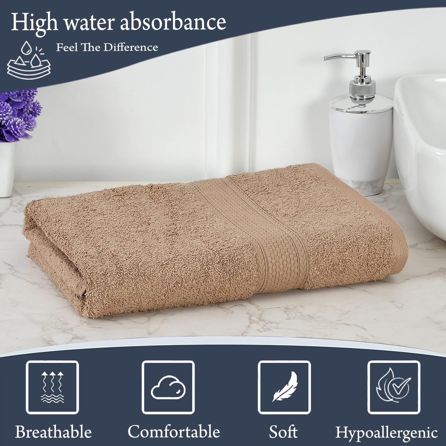 Fresh From Loom Luxury Edition Egyptian 100% Pure Cotton Bath Towel 600 Gsm | High Water Heavy Soft Dual Stitched Bath Towel (British Tan)