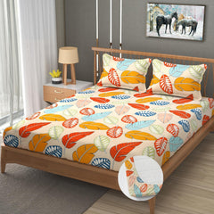 Premium Heavy Cotton Elastic Fitted King Size Bedsheet With 2 Pillow Covers - 72 X 78 X 10 Inches, Multicolor | All Weather Comfort & Bedroom - Softness & Natural Breathability