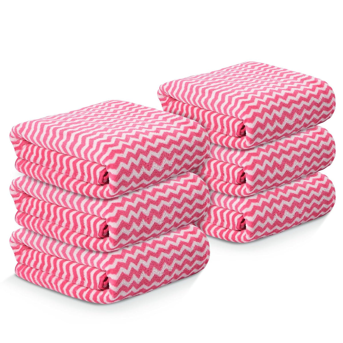 Kuber Industries Microfiber Bath Towel 2100 Gsm | Large Size Soft Quick Dry & Absorbent Shower Bath Towel (Zig Zag - Pink)- Pack Of 6