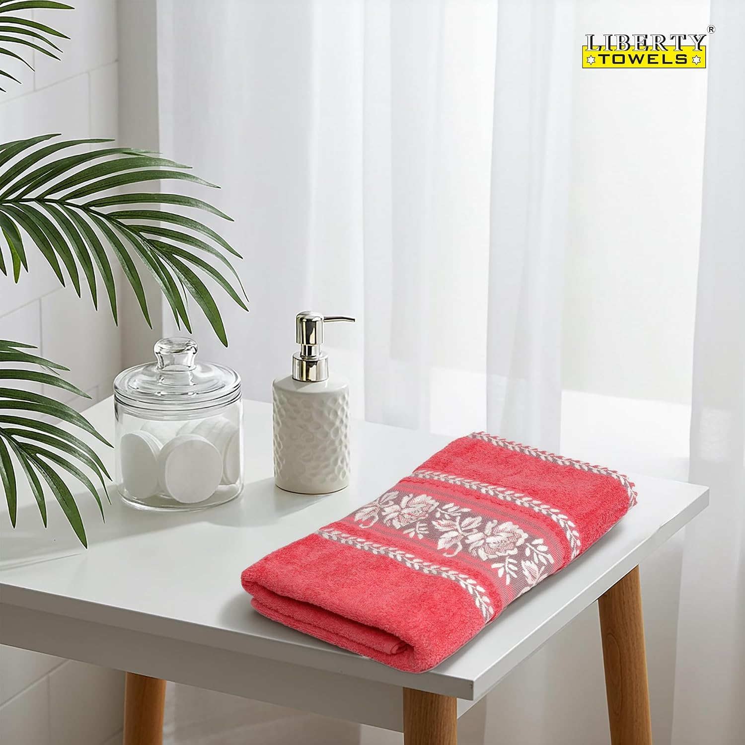 Liberty Towels 100% Cotton Large Size Bath Towel 450 Gsm | Highly Absorbent, Soft & Quick Dry Bathroom Towel | Elegant Design (Coral)