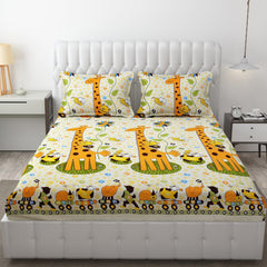 Wrinkle Free Soft Kids Double Bedsheets For King Size With 2 Pillow Cover | 90 X 95 Inches, Yellow | Cartoon Printed Design | Child Bedroom Decor