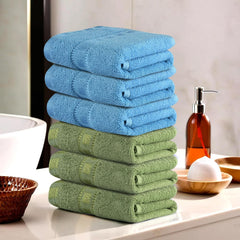 Heart Home Cotton Hand & Face Towels 1200 Gsm | For Men & Women Easily Washable Workout Gym Towel - Green & Sky Blue (Pack Of 6)