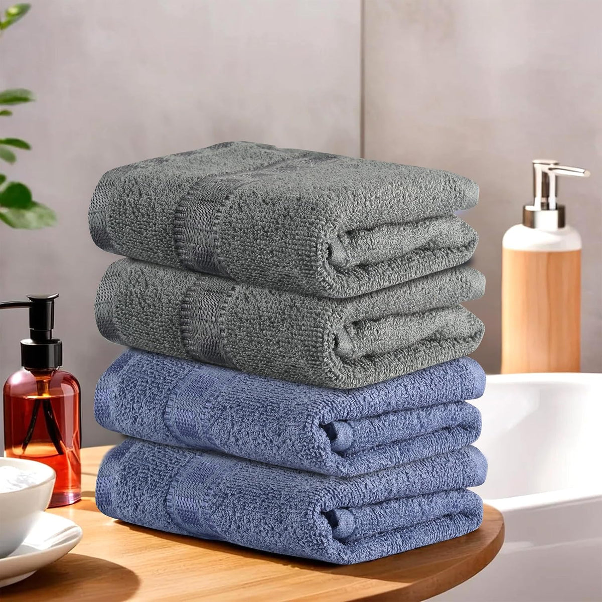 Kuber Industries Cotton Hand/Face Towels 800 Gsm | Easily Washable Workout Gym Napkins For Men (Dark Blue & Grey) - Pack Of 4