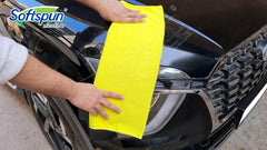 Softspun Microfiber Waffle Weave Cloths Towel 200 Gsm | Multipurpose Highly Absorbent Lintstreak Free Wash Cloth (2 Piece) -Yellow & Sky Blue