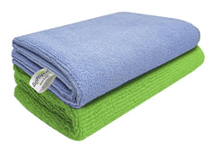 Softspun Microfiber Cleaning Cloths Towel Set 300 Gsm | Highly Absorbent Lint And Streak Free Multi-Purpose Wash Cloth For Kitchen, Car, Stainless (2 Pcs)- Green & Sky Blue