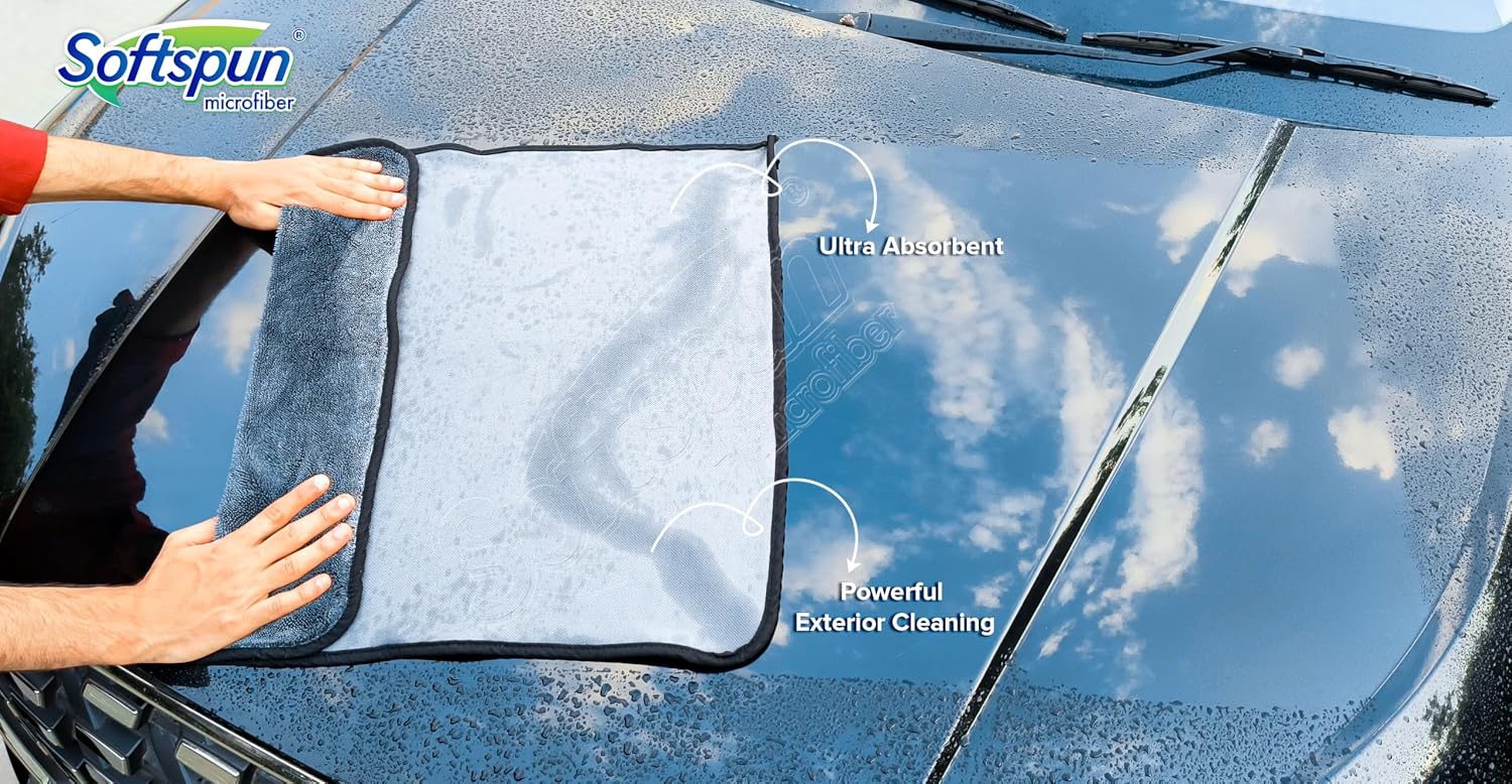 Softspun Microfiber Cloth Towel 400 Gsm | Extra Thick Microfiber Cleaning Cloths Perfect For Bike, Auto, Cars Both Interior & Exterior (Grey)- Pack Of 1