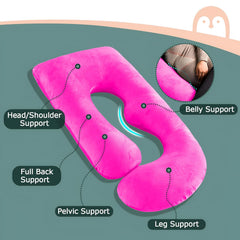 Pregnancy Pillow, Maternity Body Pillow For Sleeping, G Shaped Pillow, Pink - 55 Inch | Full Body Pillow, Lightweight, Foldable, Breathable, Removable Velvet Cover, Adjustable - Pack Of 1
