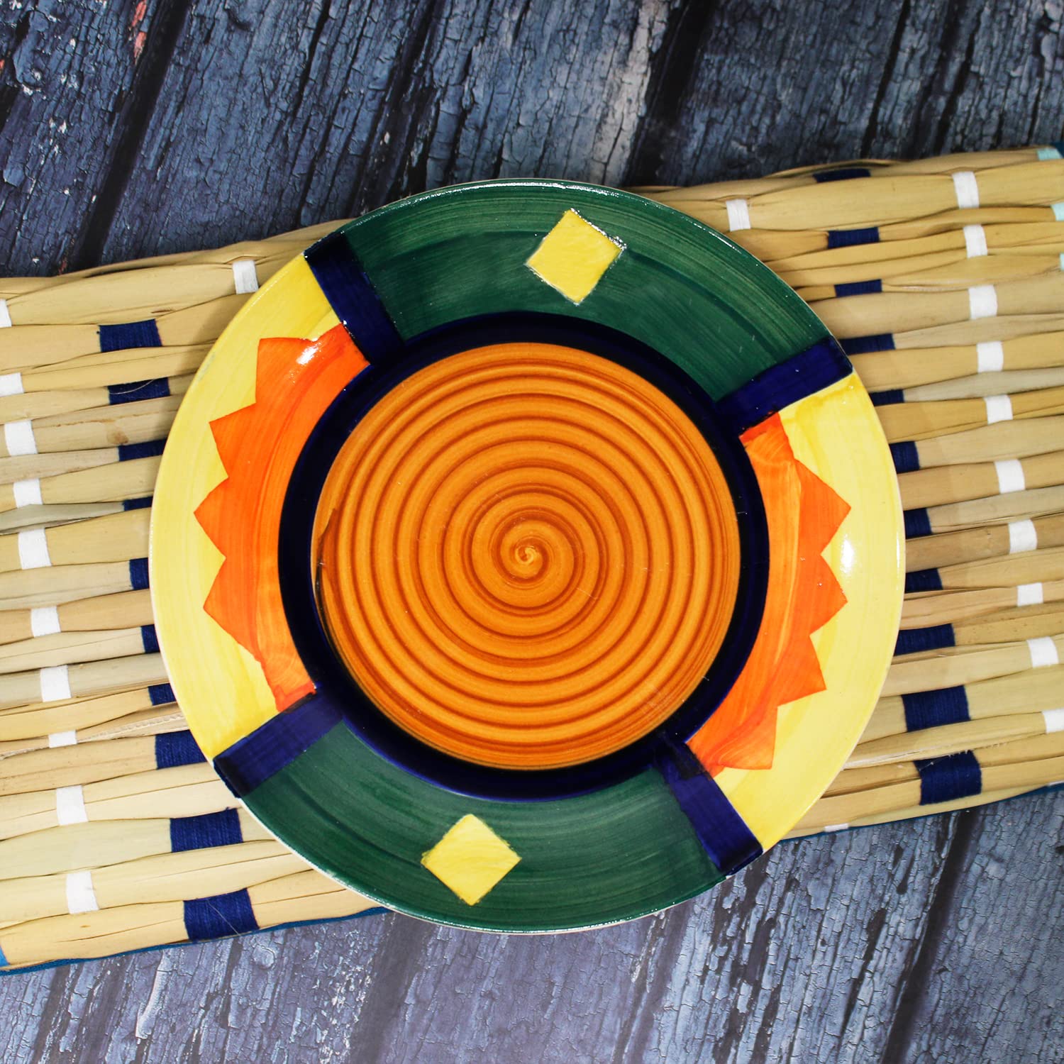 Boho Fiesta Hand Painted Ceramic Quarter Plates Set Of 6 - Multicolor | Small Side Plates For Dinner & Snacks - 7 Inch, 6 Pieces, Microwave Safe