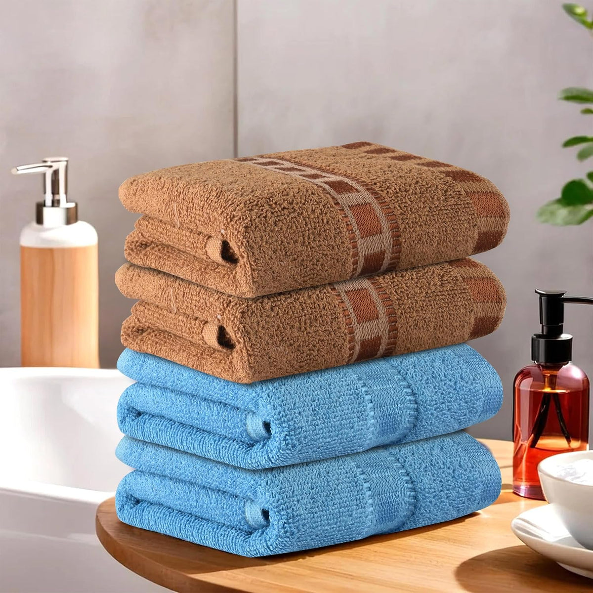 Kuber Industries Soft Cotton Face Towels 800 Gsm | Easily Washable Towels & Workout Gym Napkins For Men - Sky Blue & Golden (Pack Of 4)