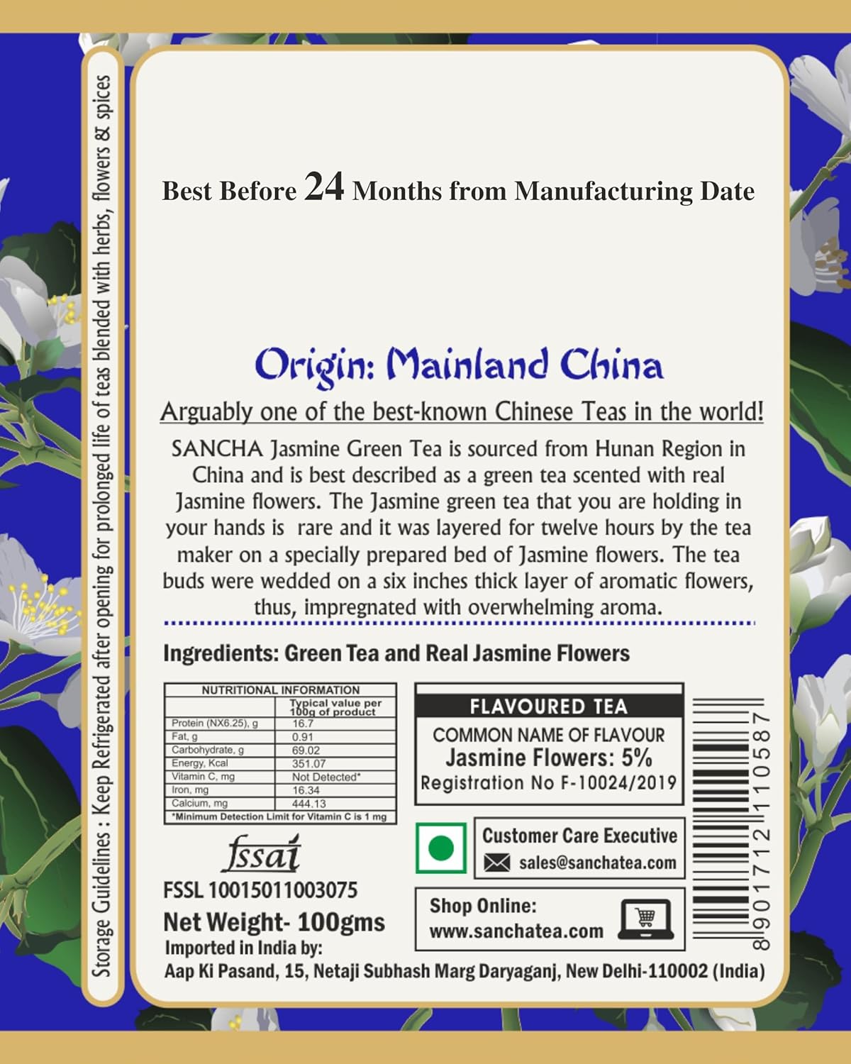 San-Cha Jasmine Green Tea - 100gm, 3.5 Ounce | Aromatic & Refreshing China's No 1 Detox Tea - Environment Friendly & Made In Corn Fiber | Low Caffeine