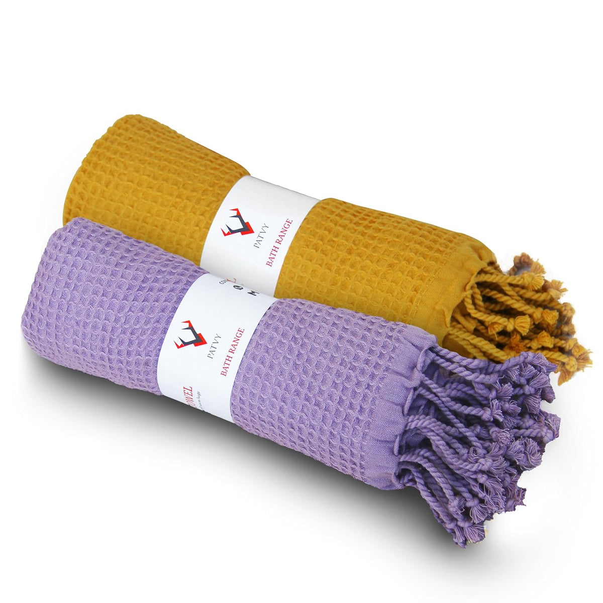 Patvy Bath Towels 500 Gsm | 100% Cotton Waffle Weave Large Size Towels Quick Absorption & Faster Drying Bath Towel For Women & Men | Pack Of 2 (Lilac & Mustard Yellow)