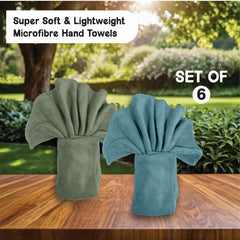 Housse Microfiber Hand Towel 1200 Gsm | Premium Quality Towels Ultra Absorbent & Anti-Bacterial For Gym (Pacific Green & Lily PAD) - Pack Of 6
